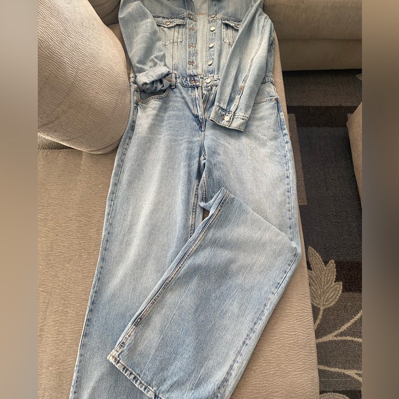 ZARA Medium Wash Denim Jumpsuit - Size XL - NEW - Picture 4 of 13
